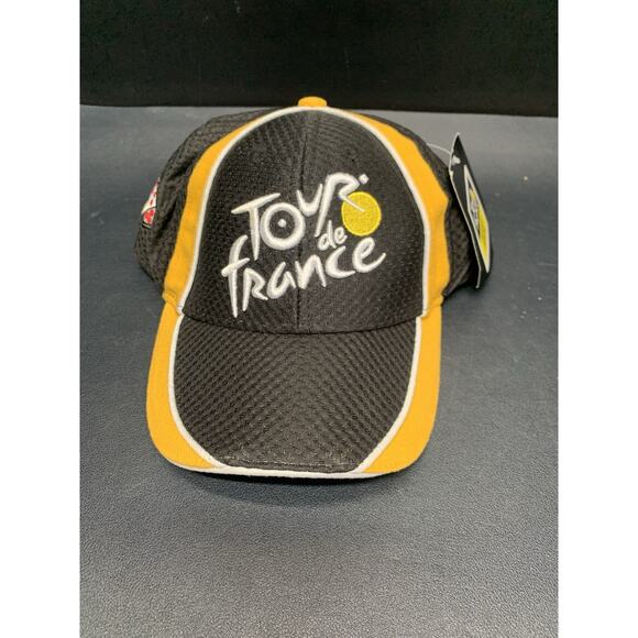 Tour de France Hat Cap Strap Back Mens Cycling Race Embroidered Yellow Black - Picture 1 of 8